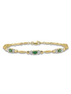 Natural Emerald Bracelet Diamond Accents 10K Yellow Gold